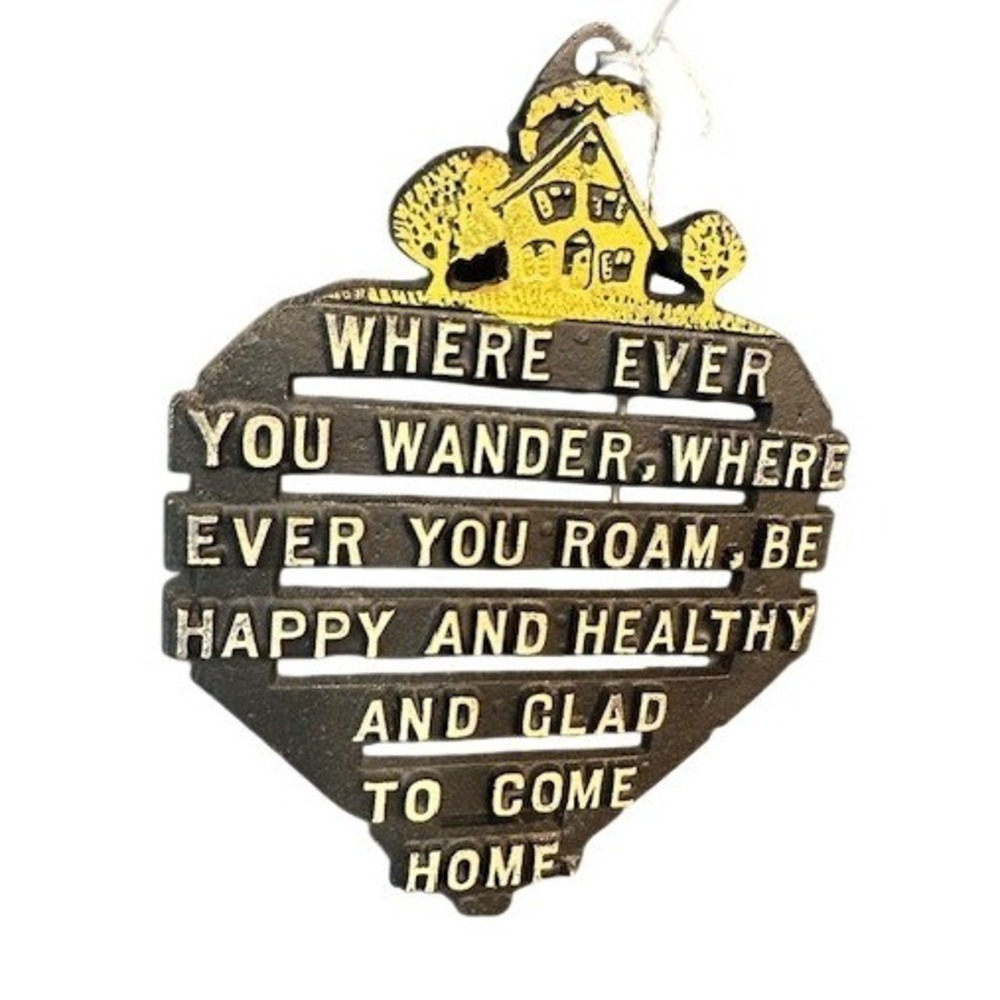 Vintage Cast Iron Trivet Wall Plaque Home Sentiment House Poem Black Yellow 7"